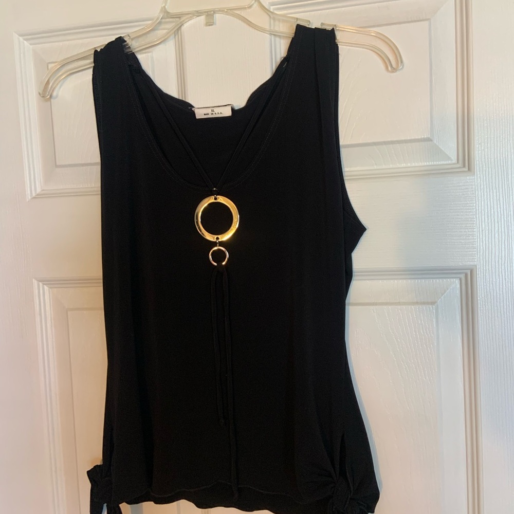 Byer California Black Tank Top with Gold Ring Detail